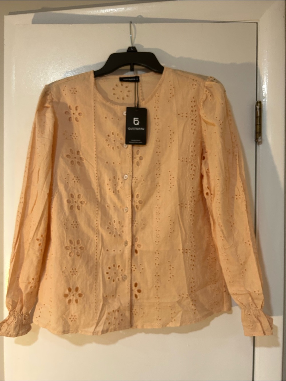 Peach Eyelet Button-Front Blouse